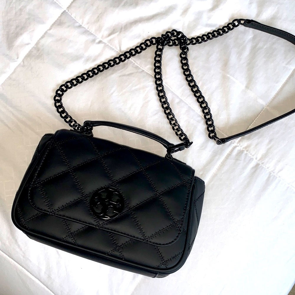 Matte black diamond stitch Tory Burch bag